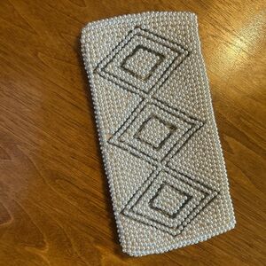 Vintage White Beaded Geometric Clutch